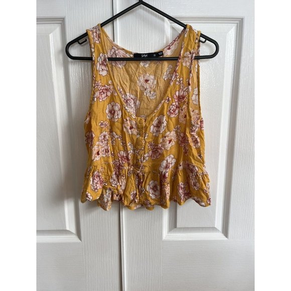 Sportsgirl Tops - Sports girl Yellow Crop Floral Tank Size 10